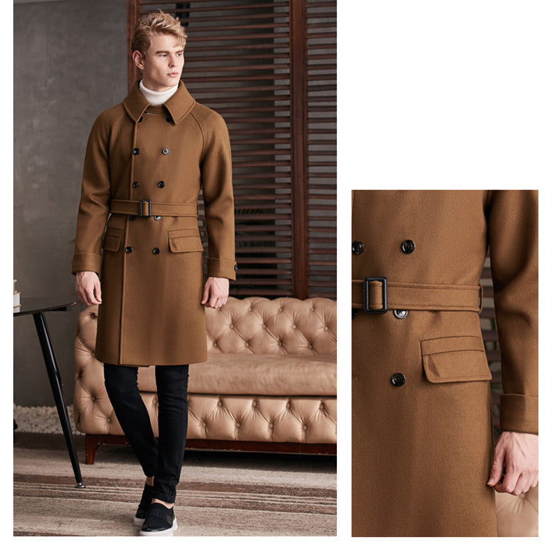 Men's New Long Knee Length Woolen Coat 0 null