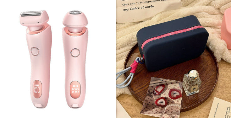 2 In 1 Hair Removal Epilator USB Rechargeable Trimmer Women Body Razor Face Leg Armpit Bikini Hand Pubic Shaver Hair Remover Pink and Rose Pink set USB Hair accessories Zimivas