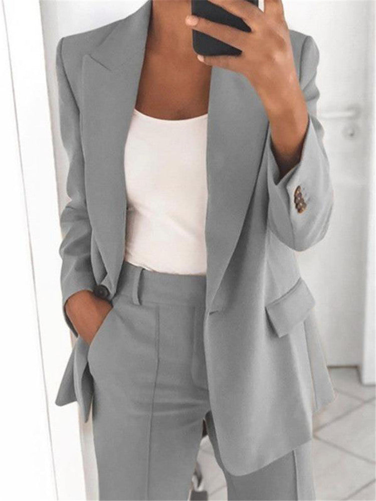 Fashion Polo Collar Slim-fit Cardigan Graceful Suit Jacket Women Gray 0 null