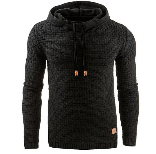 Men's Jacquard Sweater Long-sleeved Hoodie Warm Color Hooded Sweatshirt Jacket Black Men Clothing Zimivas