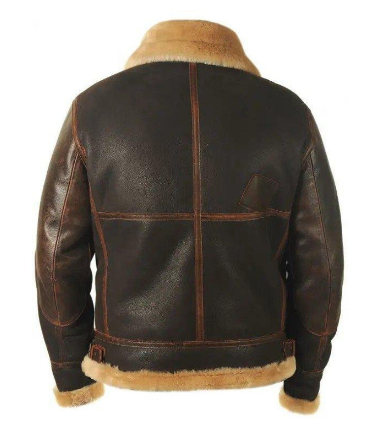 Men's Casual Winter Coat Bomber Men Faux Fur Leather Jacket । Brown Aviator Jackets । Sherpa Jacket - Brown Women Clothing Zimivas