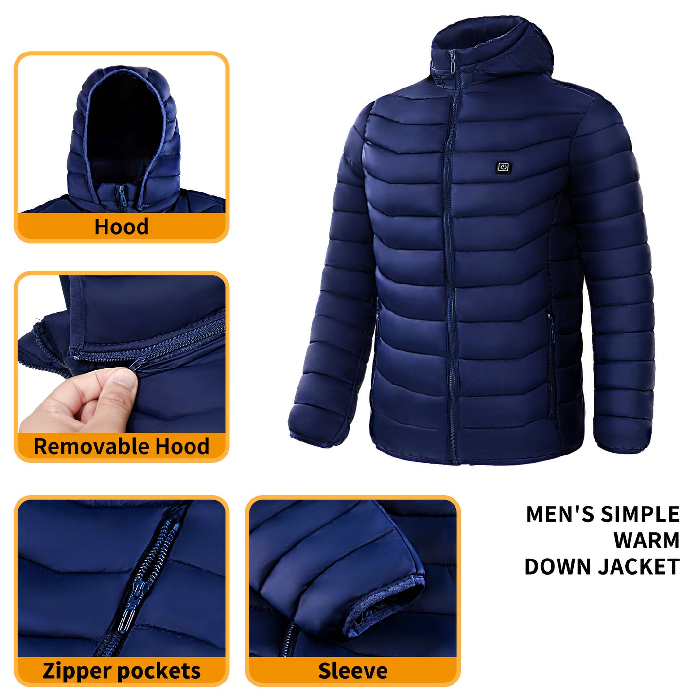 Men Heated Puffer Jacket Electric Heating Coat Insulated Hood Windbreaker 9Heat Zones Men Clothing Zimivas