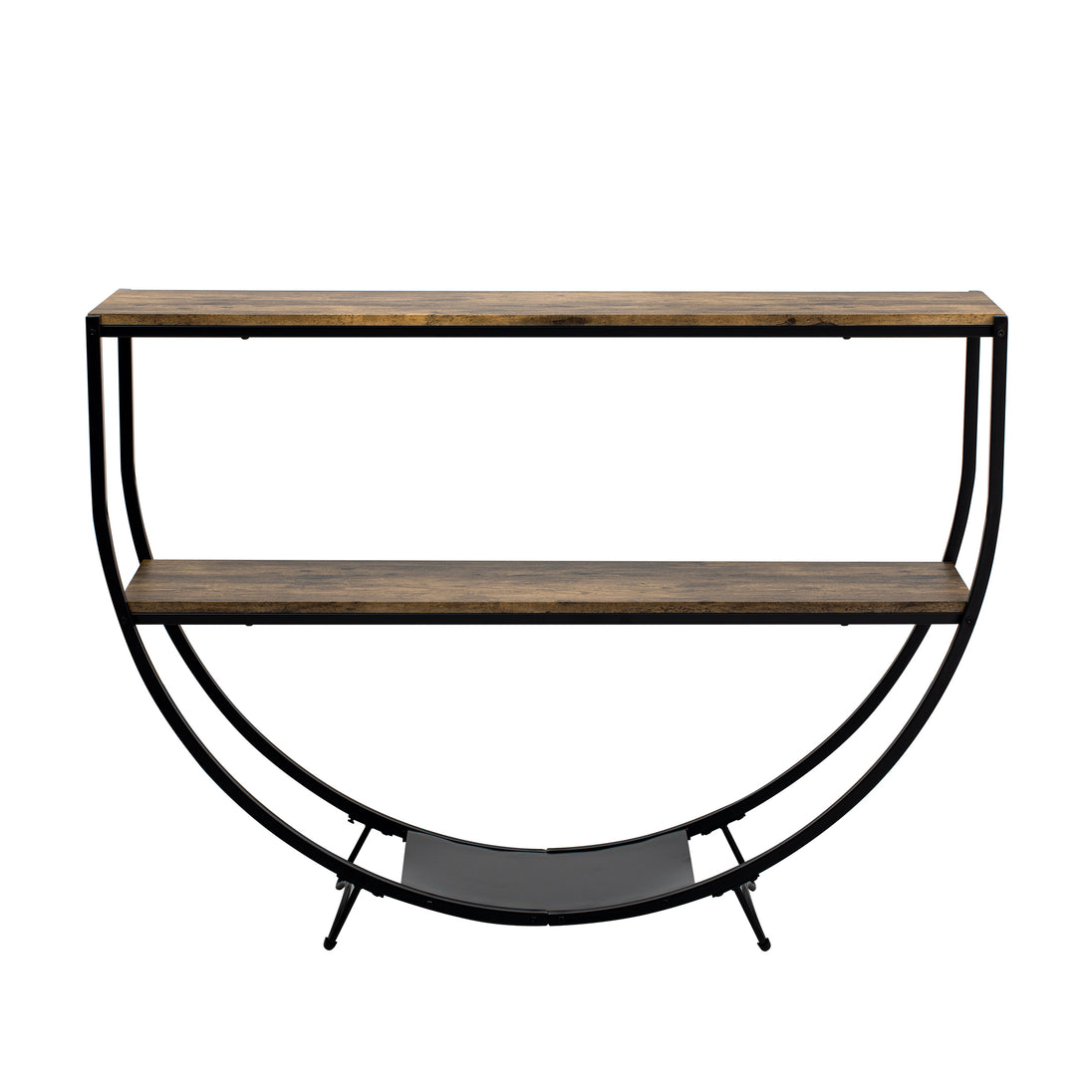 TREXM Rustic Industrial Design Demilune Shape Textured Metal Distressed Wood Console Table (Distressed Brown) eprolo