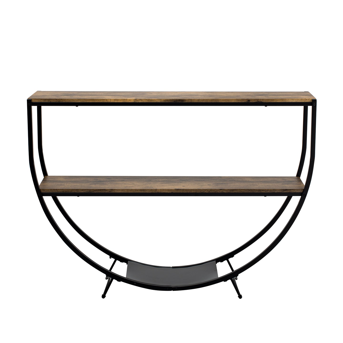 TREXM Rustic Industrial Design Demilune Shape Textured Metal Distressed Wood Console Table (Distressed Brown) eprolo