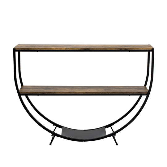 TREXM Rustic Industrial Design Demilune Shape Textured Metal Distressed Wood Console Table (Distressed Brown) eprolo