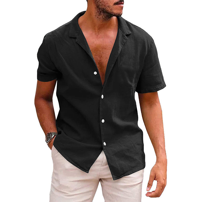 Men's Tops Casual Button Down Shirt Short Sleeve Beach Shirt Summer Mens Clothing Black men clothing Zimivas