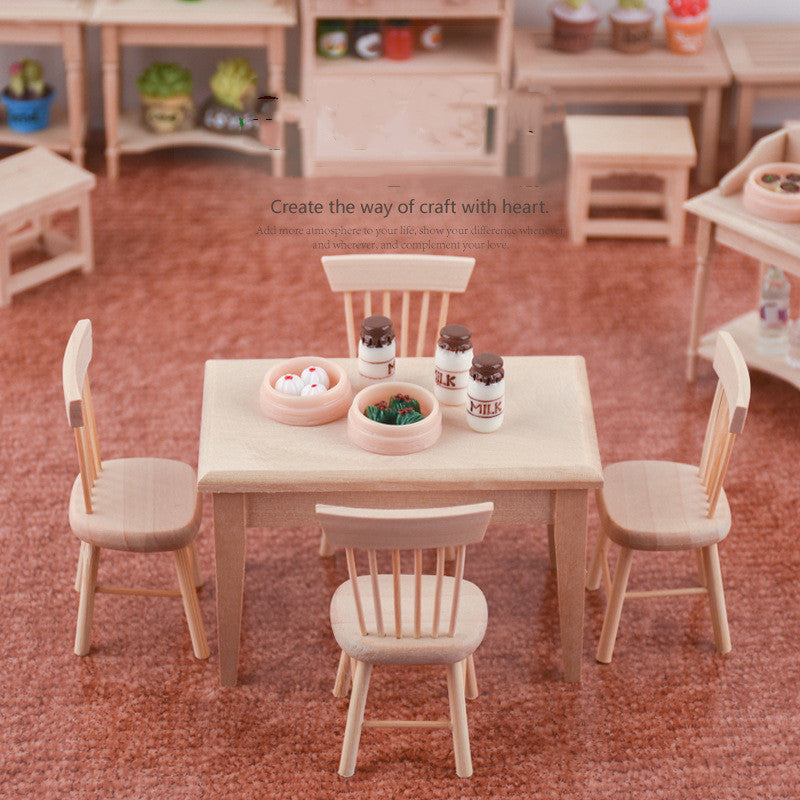 Doll House Mini Furniture Wooden Handmade Miniature Table And Chair Models 0 null