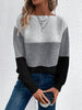 Pullover Knitted Sweater Fashion Round Neck Splicing Knitwear Loose Top Women's Clothing Dark Gray Women Clothing Zimivas