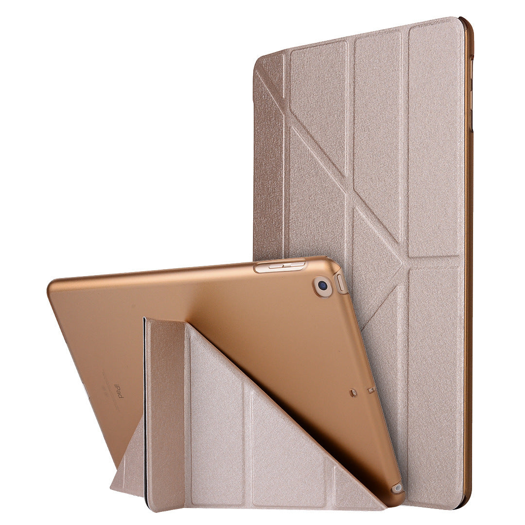 Compatible with Apple, Applicable to new ipadPro11 silk holster ultra-thin protective shell 9.7 dormant deformation leather case Champagne gold 0 Zimivas