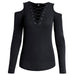 EBay Amazon Hot Explosion Models Strapless Cross Lacing Long Sleeved Shirt T-shirt And Deep V Female AM004 Black 0 null