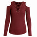 EBay Amazon Hot Explosion Models Strapless Cross Lacing Long Sleeved Shirt T-shirt And Deep V Female AM004 Wine Red 0 null