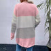 Women's Sweater Jacket with Big Pockets Autumn and Winter Long Striped Color Matching Cardigan Women Clothing Zimivas