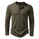 Mens Knit Long Sleeve Henley T-shirt Fashion Button Collar Tops Army Green Men Clothing Zimivas