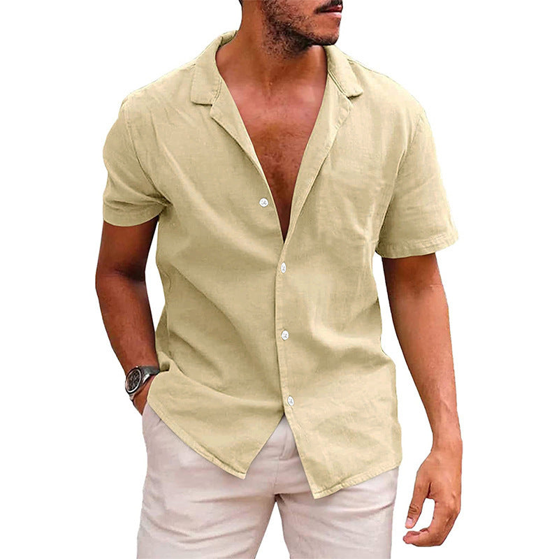 Men's Tops Casual Button Down Shirt Short Sleeve Beach Shirt Summer Mens Clothing Khaki men clothing Zimivas