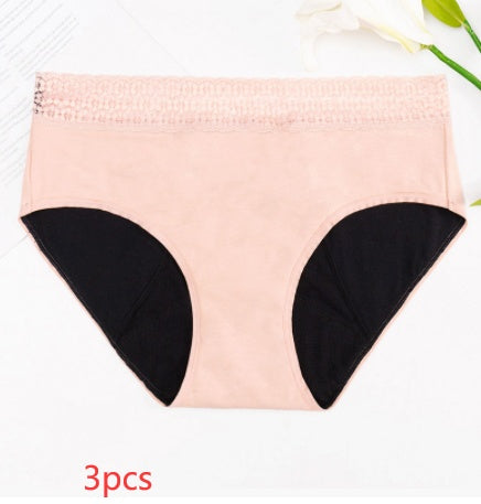 Four-layer Physiological Pants Antibacterial Bottom Gear Briefs Skin color 3PCS women underwear null