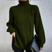 Turtleneck Pullover Sweater With Split Design Fashion Simple Solid Color Long Sleeve Tops Women's Clothing Dark green Women Clothing Zimivas