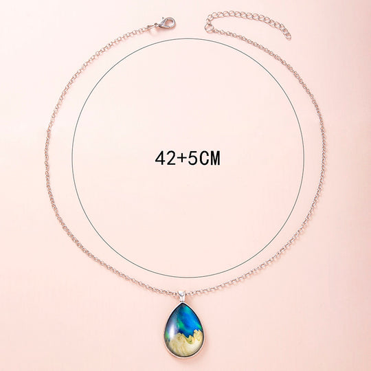 Fashion Aurora Mountains Starry Glass Necklace Silver Teardrop Pendant Necklaces For Women Girls Aesthetic Jewelry Jewelry Zimivas