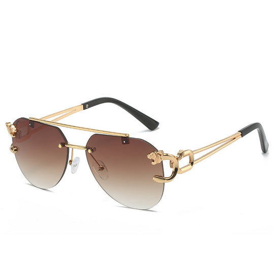 Rimless Leopard Head Sunglasses Women Men's Double Beam Personality Gradient tea Sunglasses Zimivas