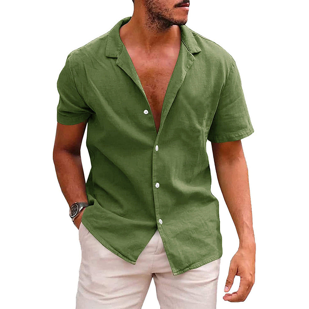 Men's Tops Casual Button Down Shirt Short Sleeve Beach Shirt Summer Mens Clothing Army green men clothing Zimivas