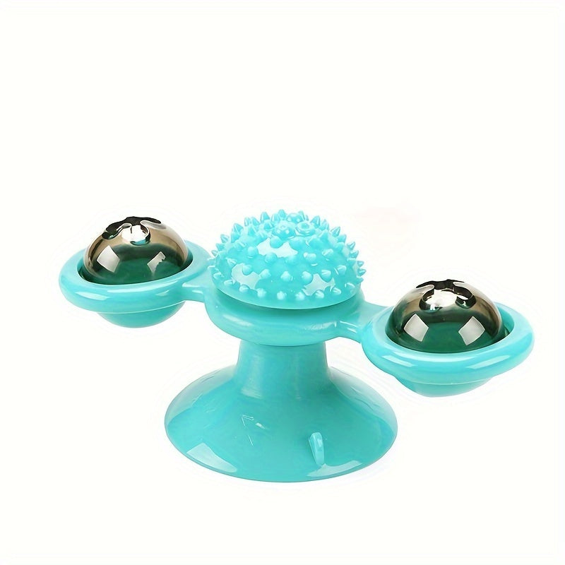 New Windmill Cat Toys Cute Rotating Interactive Cat Toy - Indoor Windmill Cat Toy With Suction Cup Catnip & Jagged Teeth Middle Ball, Smart Kitten Rotating Spinner Exercise Toy, Toothbrush & Massager 5 null