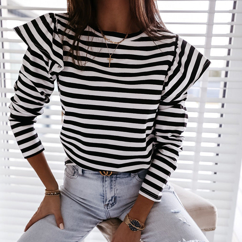 Striped round neck long sleeves Black 0 Zimivas