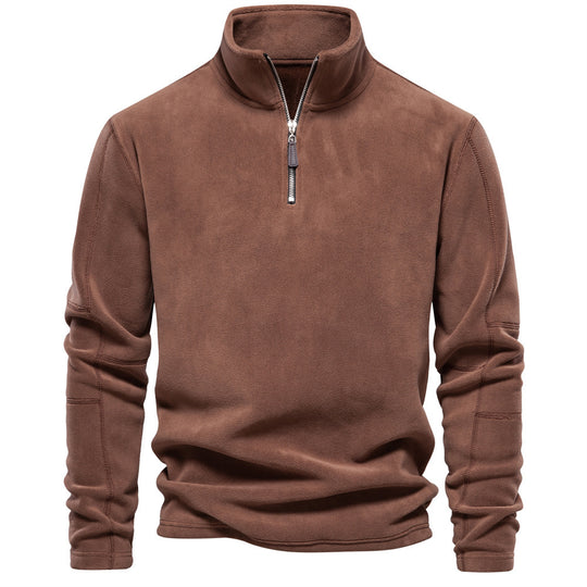 Fashion Personality Stand-collar Zippered Sweatshirt With Fleece Winter Casual Pullover Top Men's Clothing Brown men clothing Zimivas