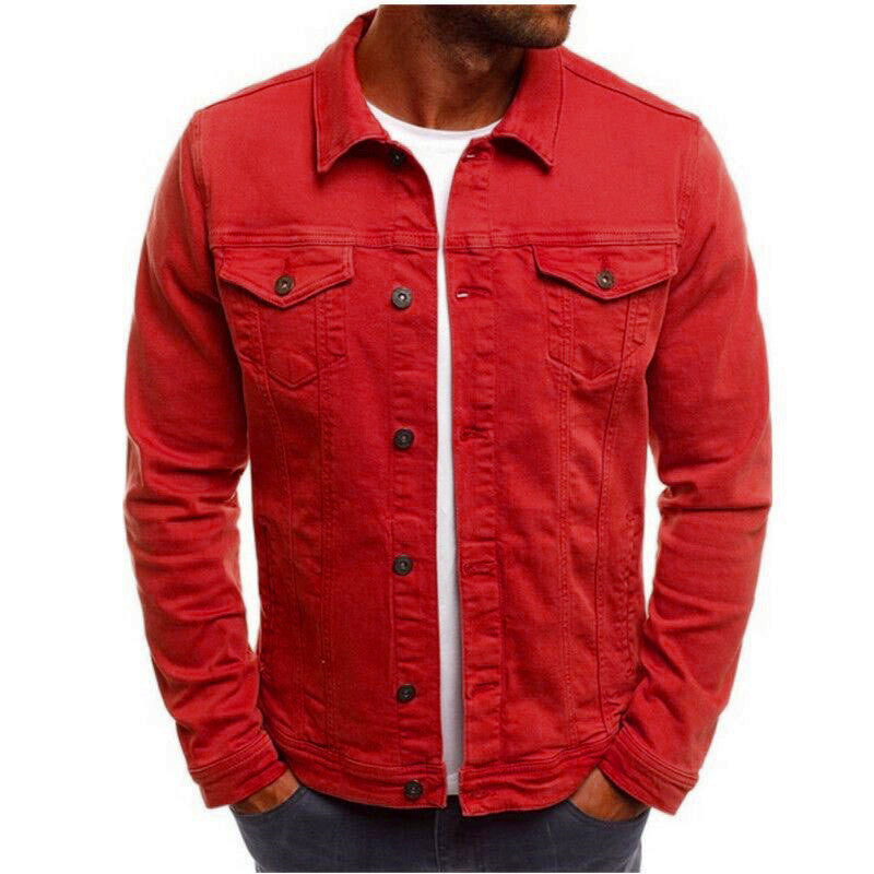 Casual Men Jacket Denim Button Shirt Rose red 0 null