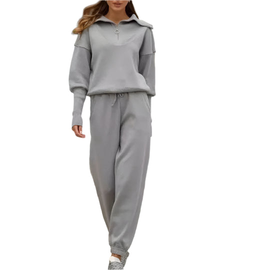 Long Sleeve Suit Zipper Lapel Top And Drawstring Trousers Fashion Casual Sports Clothing For Women Women Clothing Zimivas