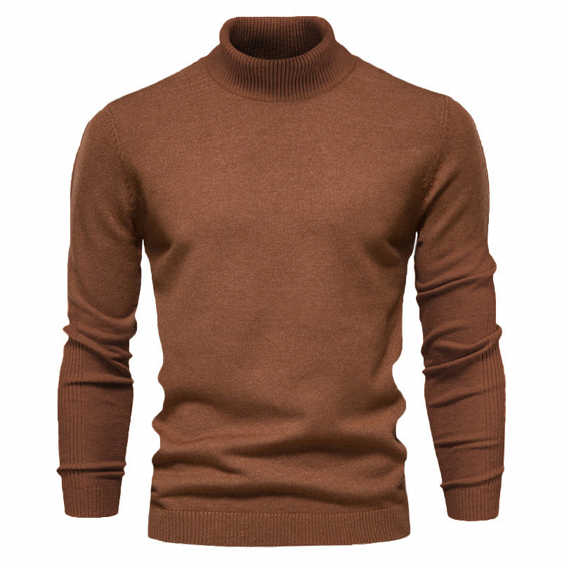 Men's Solid Color Slim Pullover Turtleneck Sweater Winter Casual Tops Clothing Flower Coffee Men Clothing Zimivas