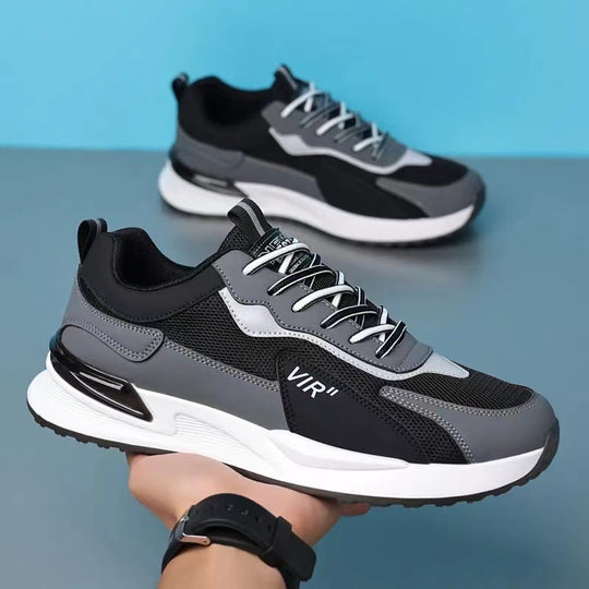 Men's Color Block Mesh Shoes Fashion Casual Lace-up Sneakers Outdoor Breathable Running Sports Shoes A332 Black shoes Zimivas