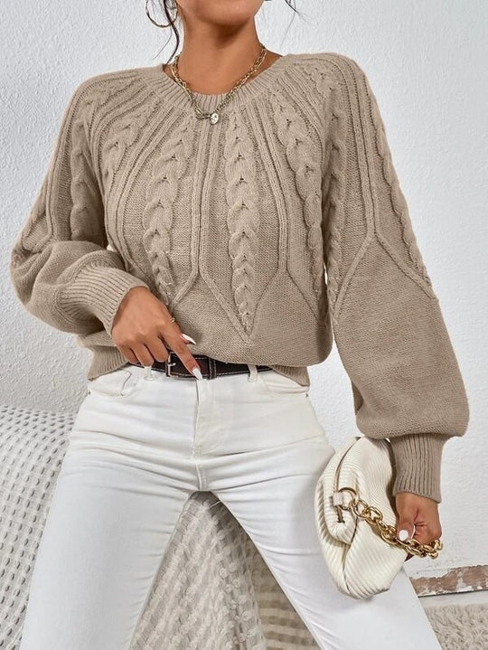 Fashion Retro Prismatic Twist Knitted Sweater Khaki Women Clothing Zimivas