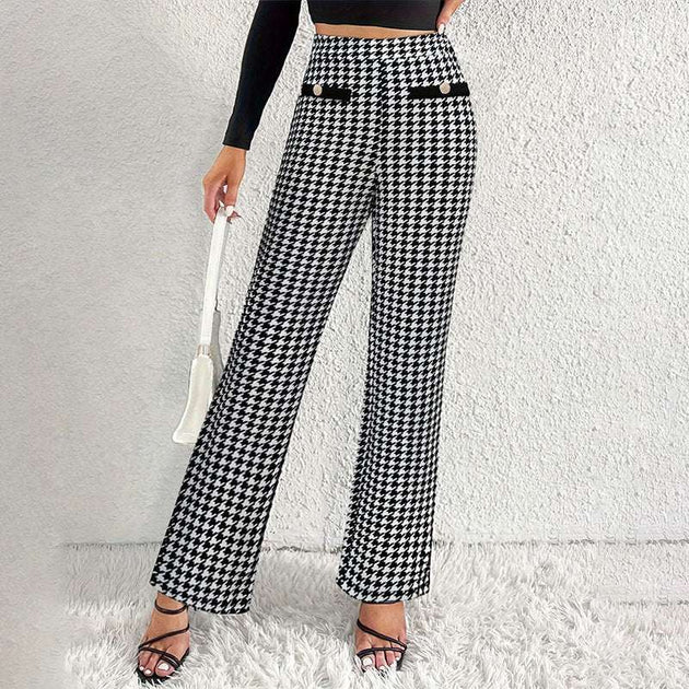 Faux Pocket Fastener Decoration Straight Wide Leg Pants Trousers 0 Zimivas