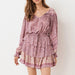 Retro Bohemian Women Print Tassel Lace-up Long Sleeve dress Purple Women Clothing Zimivas