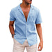 Men's Tops Casual Button Down Shirt Short Sleeve Beach Shirt Summer Mens Clothing Sky blue men clothing Zimivas