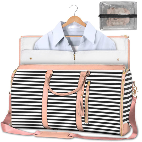 Large Capacity Travel Duffle Bag Women's Handbag Folding Suit Bag Waterproof Clothes Totes Model B In Black Stripes bag Zimivas