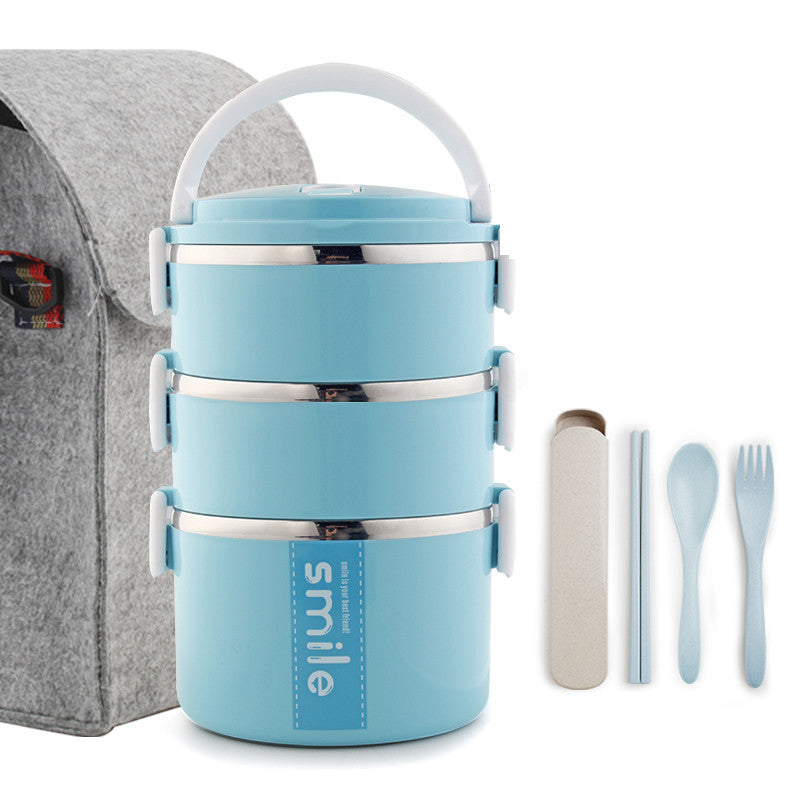 Stainless Steel Lunch Box Blue 3 layers + bag Dinning plate Zimivas