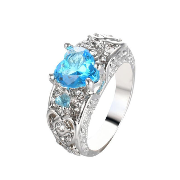 Beauty Princess ring heart-shaped ruby engagement ring Sky blue Ring Zimivas