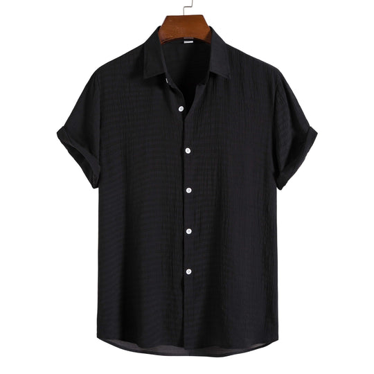 Men's Fashion Solid Color Dark Cell Short Sleeve Shirt Black Dark Plaid 0 null