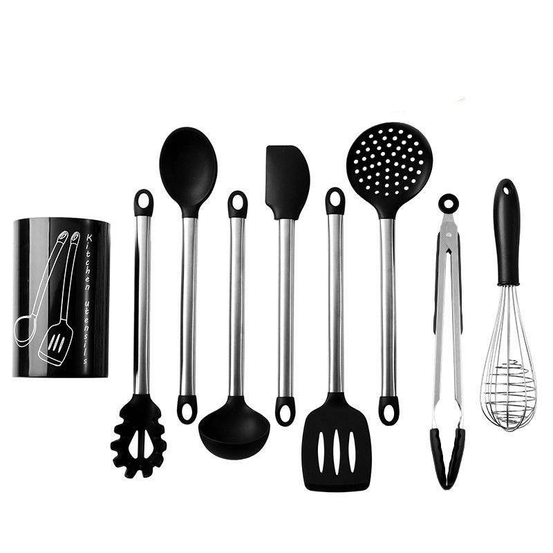 Stainless Steel Silicone Kitchenware Kit Amazon Hot Silicone Kitchenware 9-piece Set With Storage Bucket Kitchenware Zimivas