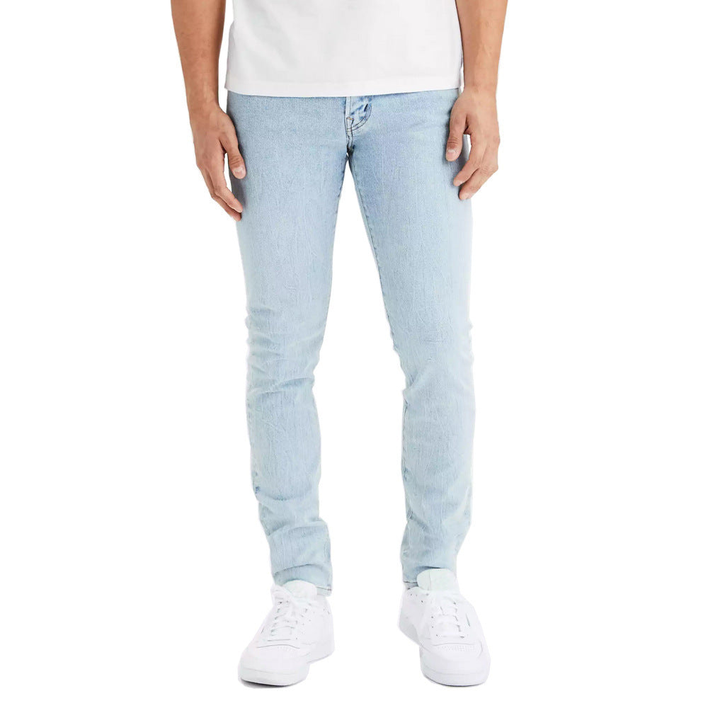 Fashion High-quality Washed Men's Jeans Slim-fit Stretch Men's Jeans Light Blue 0 null