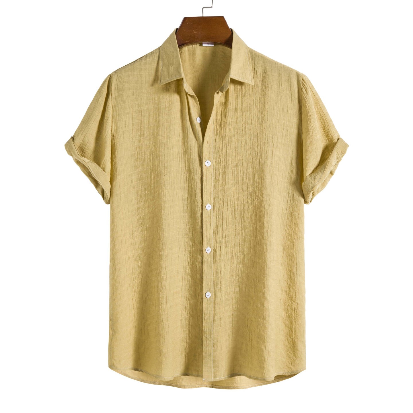 Men's Fashion Solid Color Dark Cell Short Sleeve Shirt Yellow Dark Cell 0 null