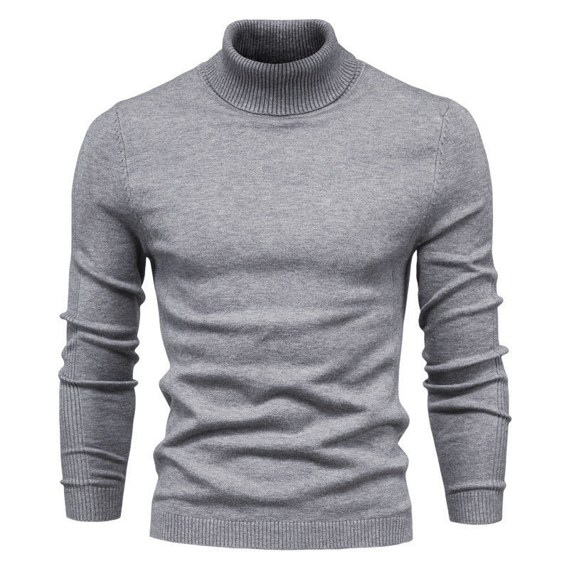 Men's Solid Color Slim Pullover Turtleneck Sweater Winter Casual Tops Clothing Gray Men Clothing Zimivas