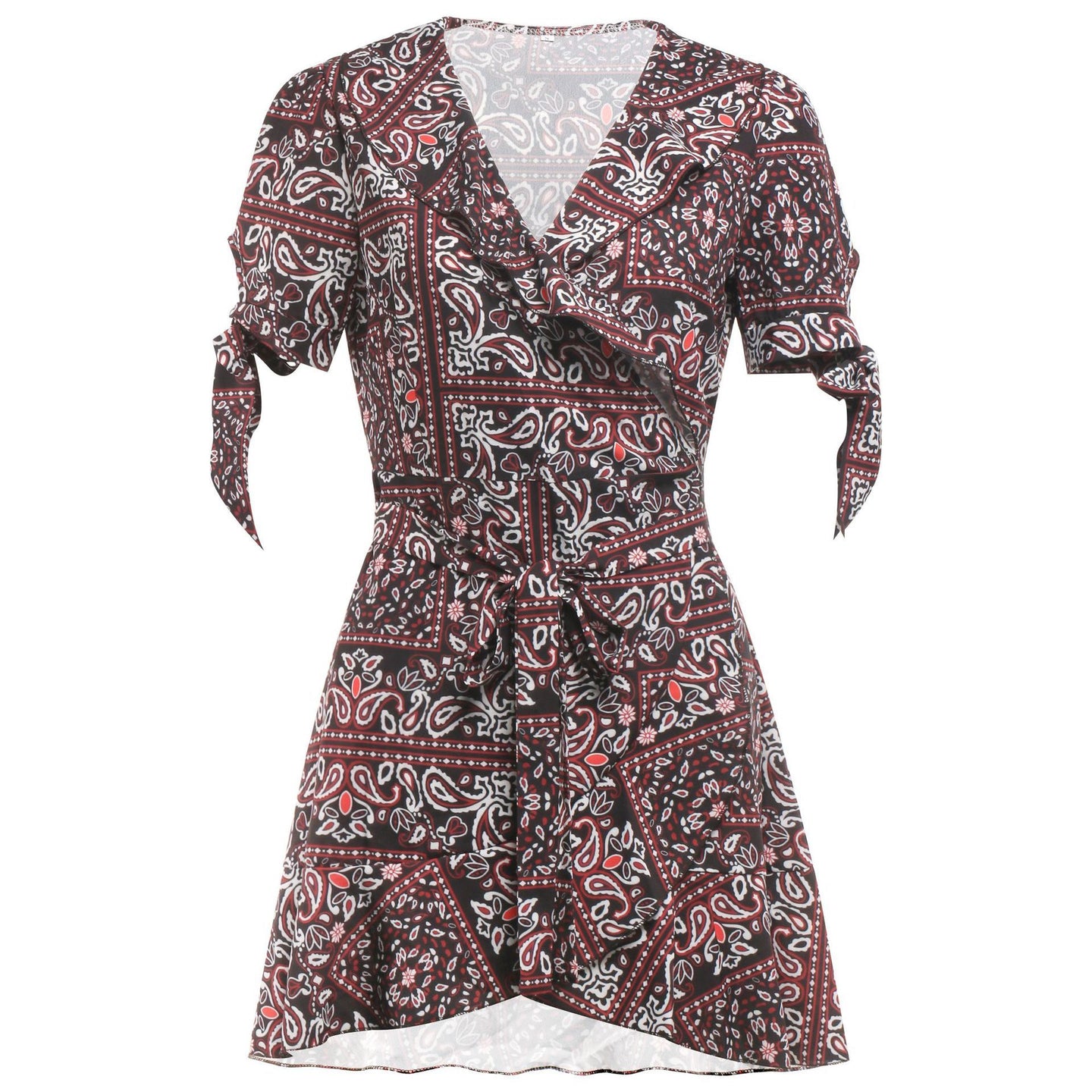 V-neck short sleeve printed skirt dress women clothing Zimivas