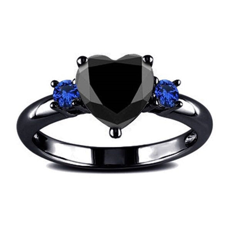 New European and American love shaped ring plated 925 silver black gold black gun color ring engagement jewelry 9 0 null