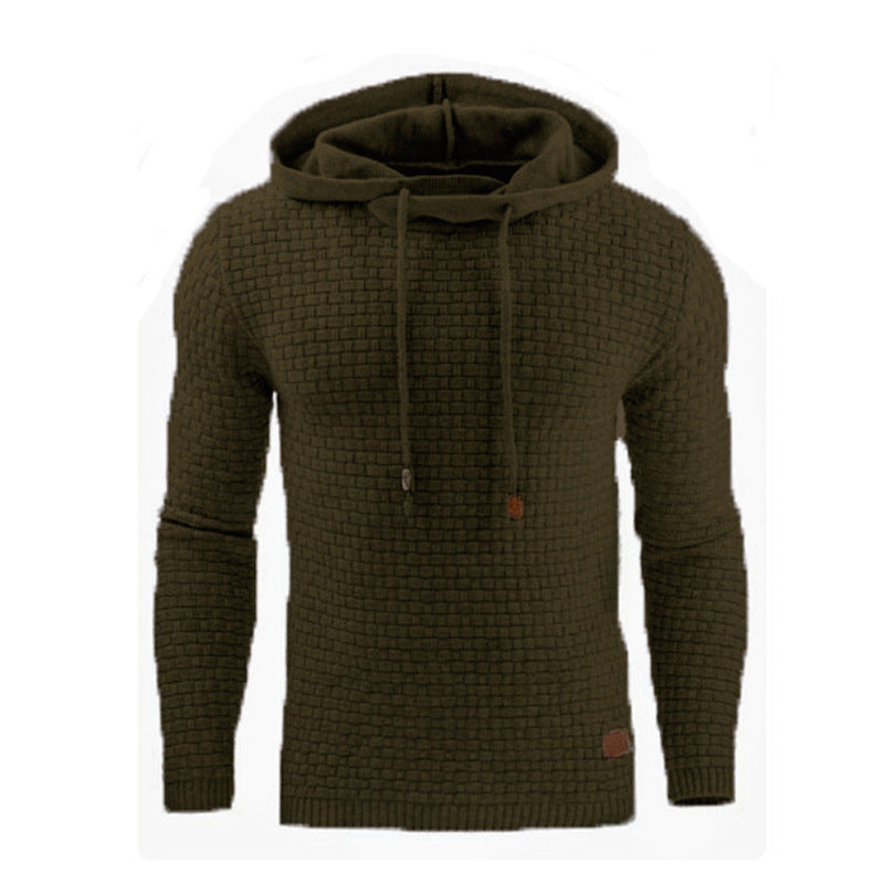 Men's Jacquard Sweater Long-sleeved Hoodie Warm Color Hooded Sweatshirt Jacket ArmyGreen Men Clothing Zimivas