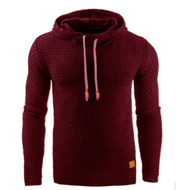 Men's Jacquard Sweater Long-sleeved Hoodie Warm Color Hooded Sweatshirt Jacket Red Men Clothing Zimivas