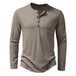 Mens Knit Long Sleeve Henley T-shirt Fashion Button Collar Tops Khaki Men Clothing Zimivas