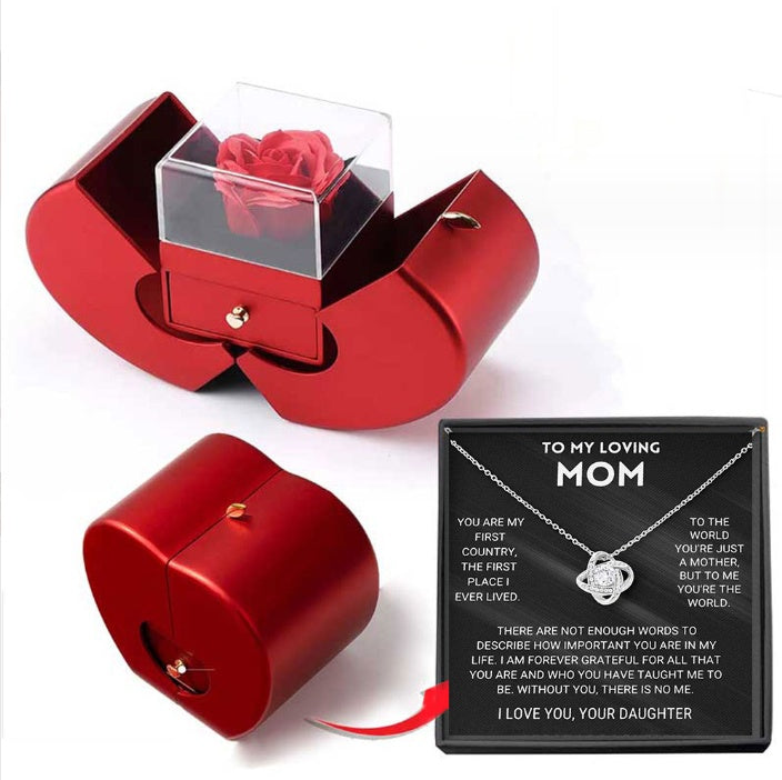 Fashion Jewelry Box Red Apple Christmas Gift Necklace Eternal Rose For Girl Mother's Day Valentine's Day Gifts With Artificial Flower Rose Flower Jewelry Box Necklace Silver Apple Box English necklace Zimivas