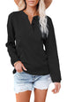 V-neck solid color long sleeved top T-shirt for women black eprolo