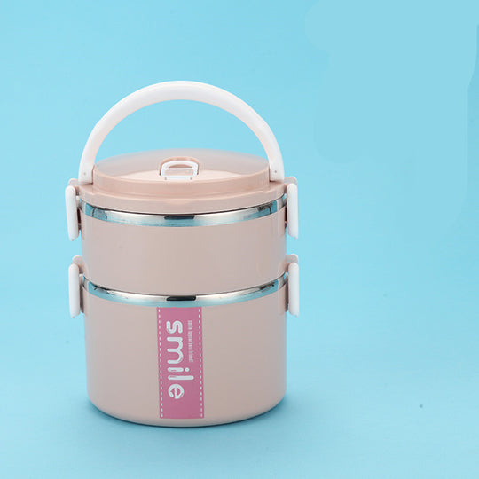 Stainless Steel Lunch Box Pink 2 layers Dinning plate Zimivas